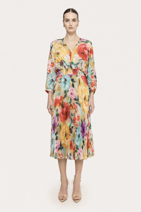 Pleated printed midi dress