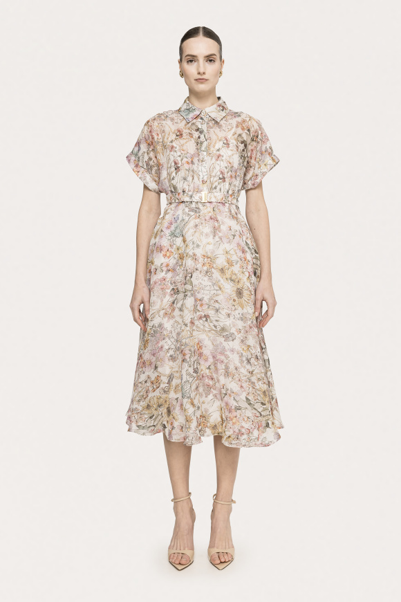 Belted linen maxi dress