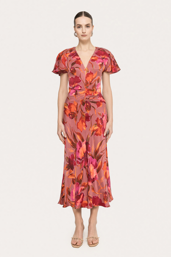 Printed cupro midi dress