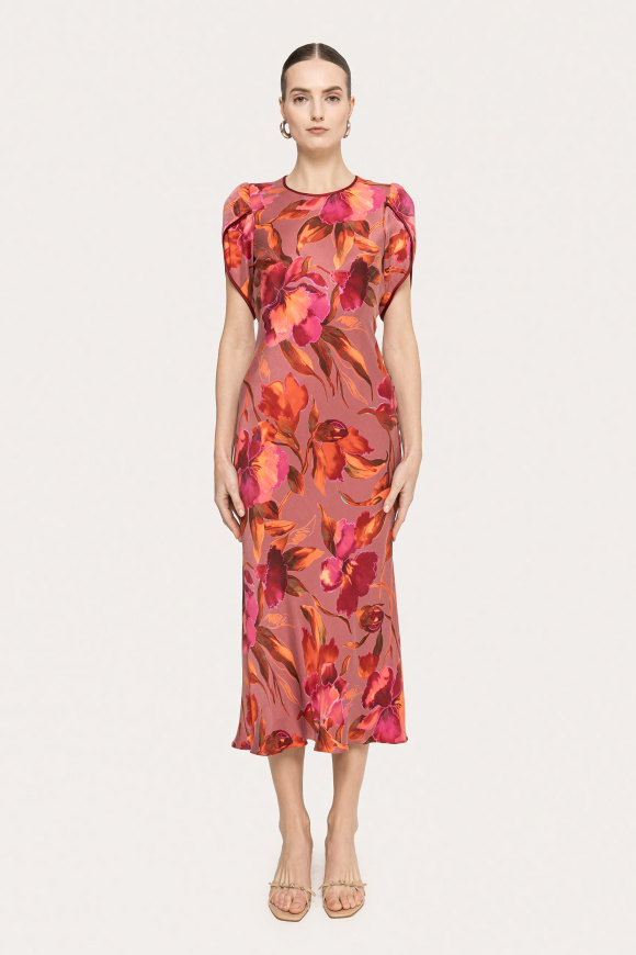 Printed cupro midi dress