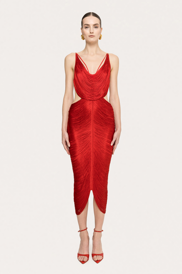 Backless fringed midi dress