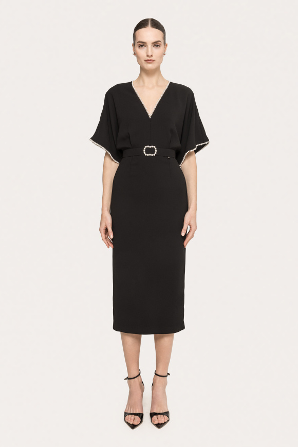 Pearl-detail crepe midi dress