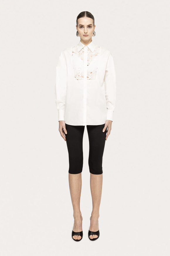 Floral-embroidered cotton shirt