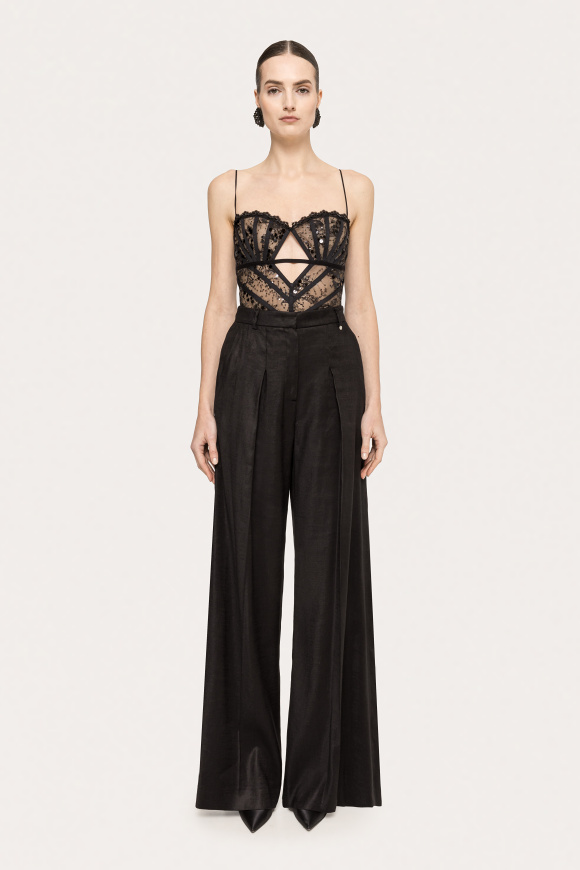 Sequin-detail lace bodysuit