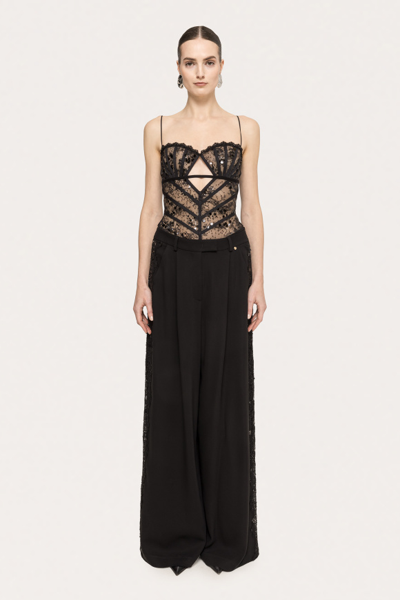 Lace-insert viscose pants