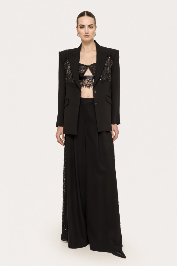 Lace-insert viscose pants