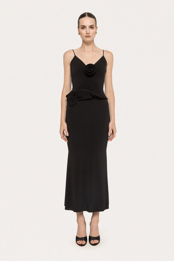 Floral-appliqué midi dress