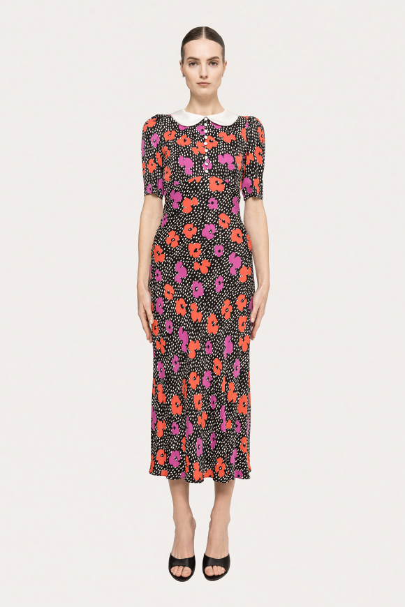 Floral-print viscose midi dress