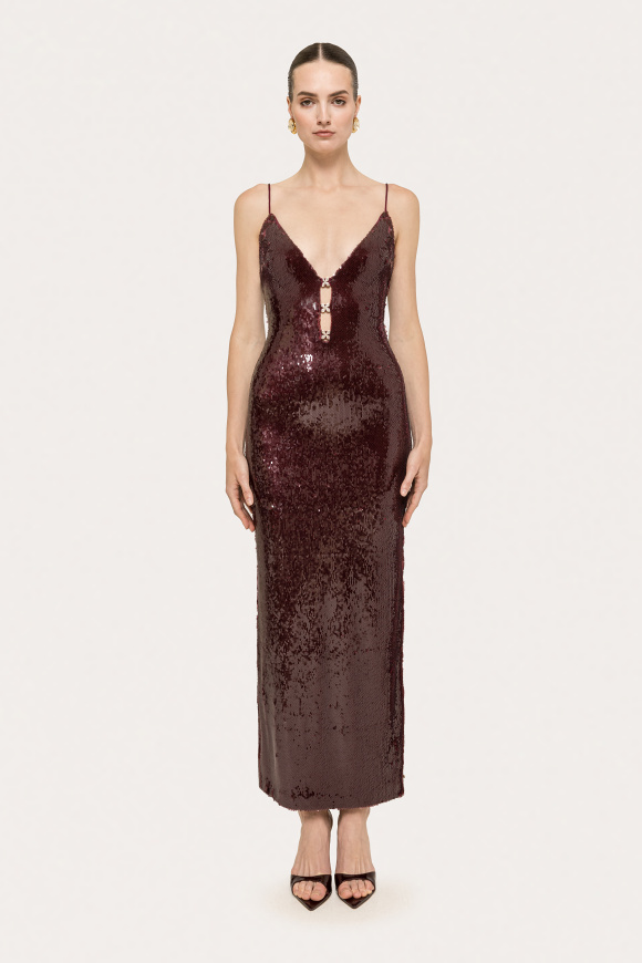 Crystal-detail sequin midi dress