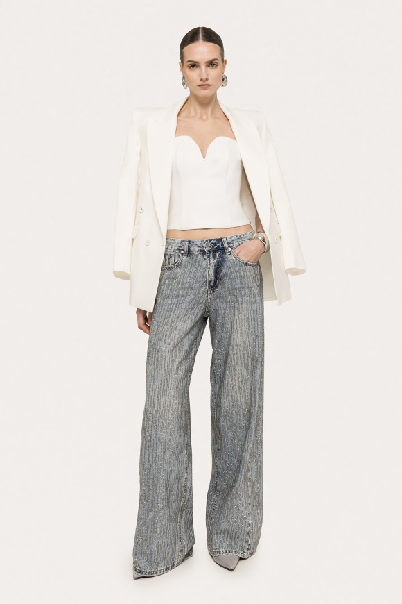 Rhinestone-embellished cotton jeans