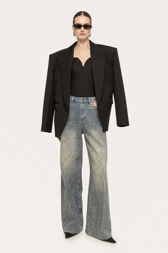 Rhinestone-embellished cotton jeans