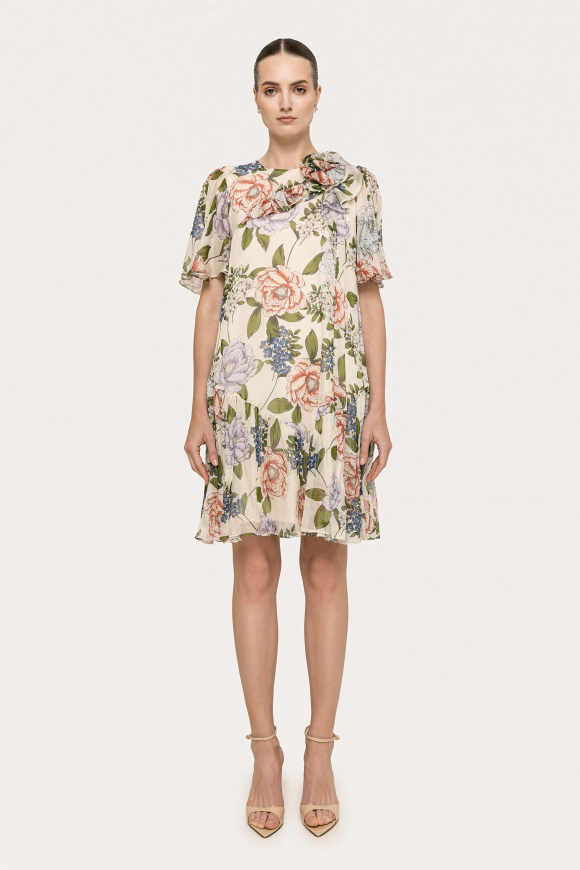 Floral-detail silk dress