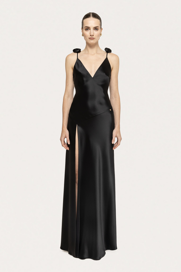 Open-back satin maxi dress