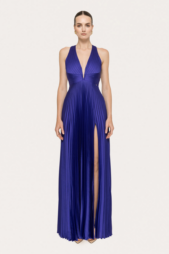 Pleated satin maxi dress