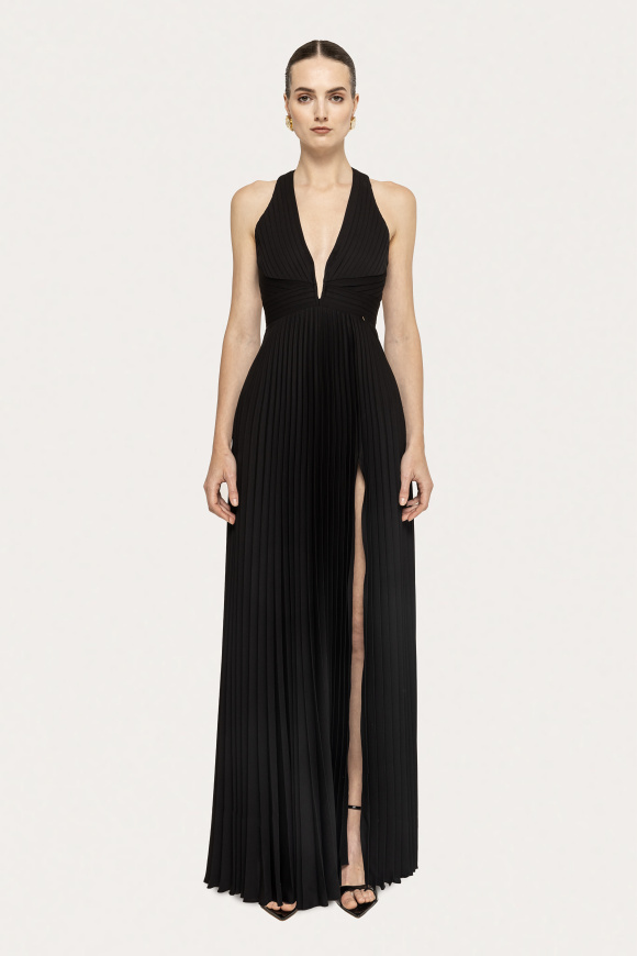Pleated satin maxi dress