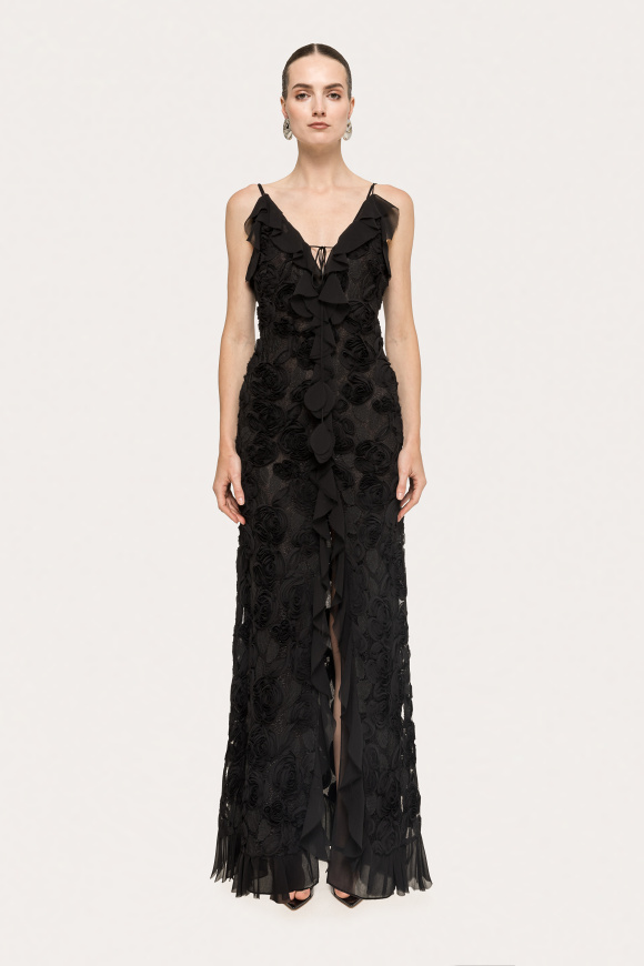Rochie cu broderie si flori 3D