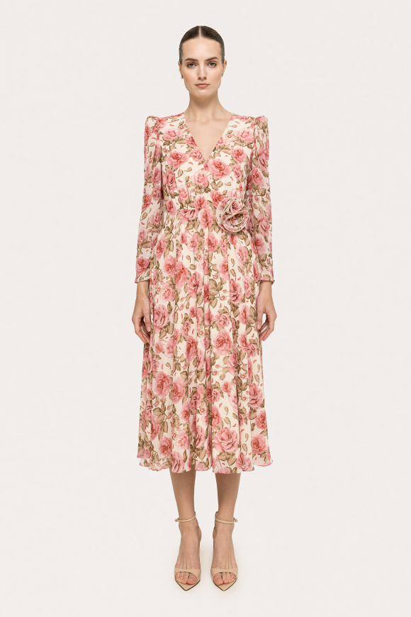 Floral-detail chiffon midi dress