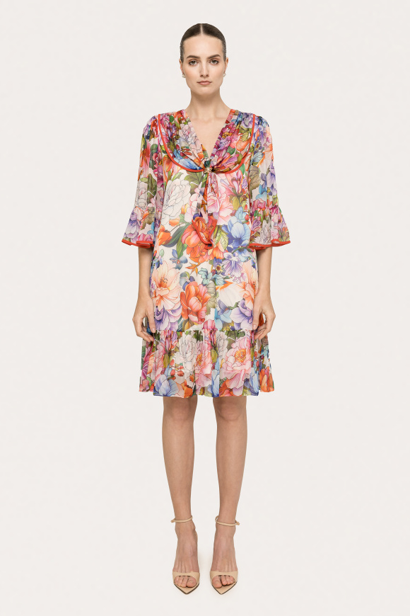 Floral print silk midi dress