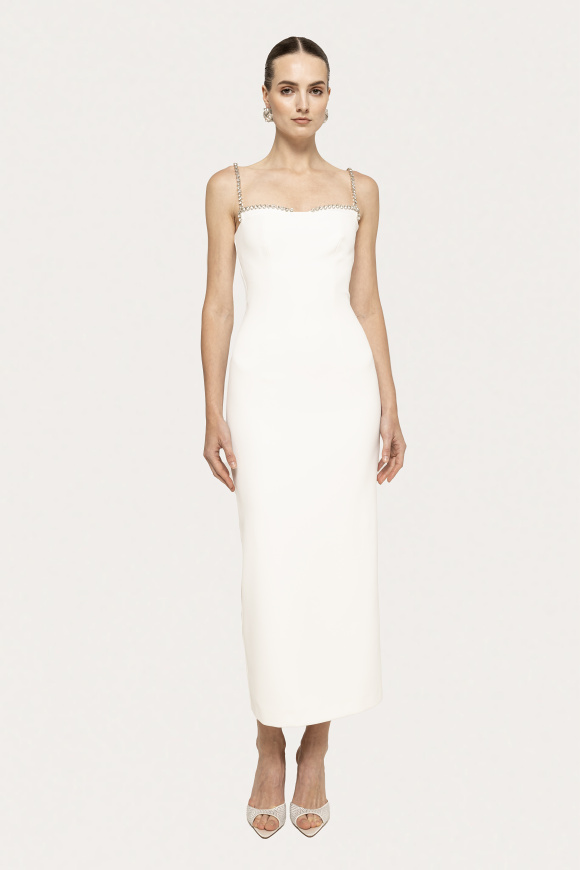 Crystal-detail fitted midi dress