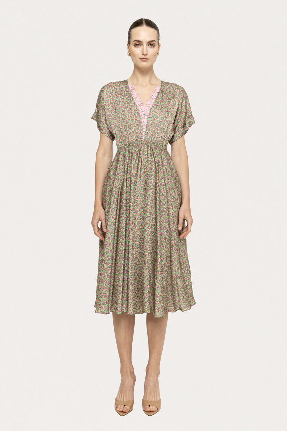 Lace-detail viscose midi dress
