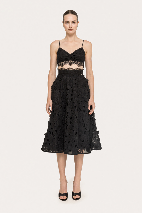 3D embroidery cotton midi skirt