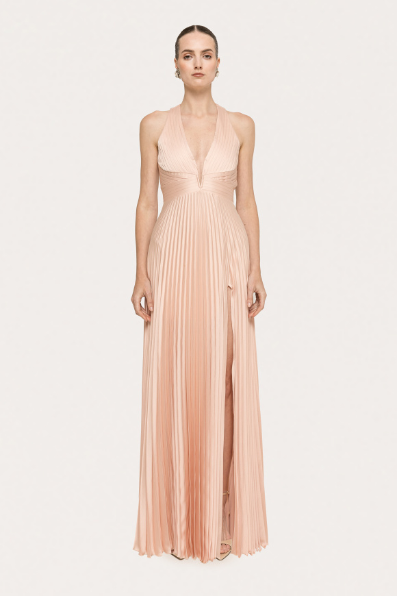 Pleated satin maxi dress