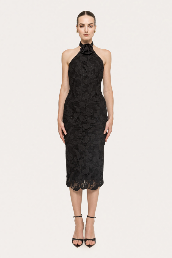 Halterneck lace midi dress