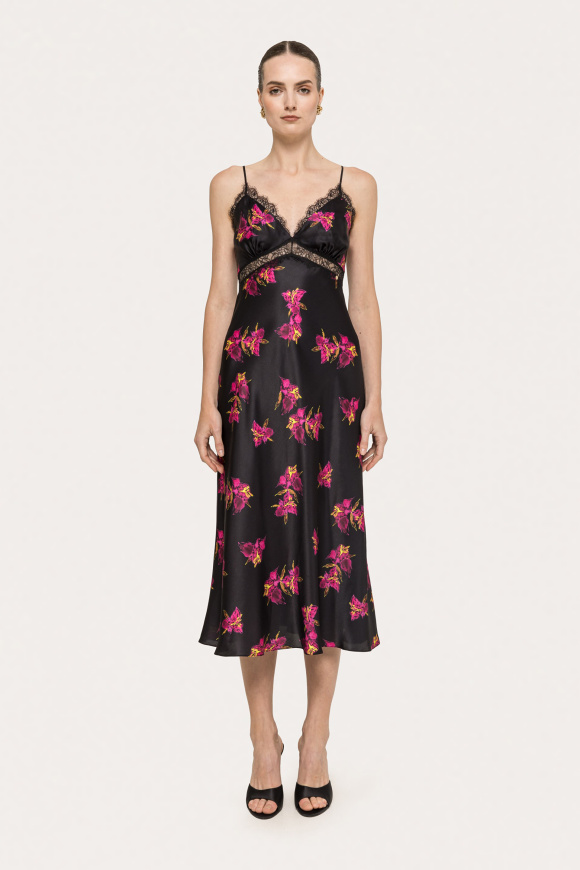 Floral-print silk midi dress