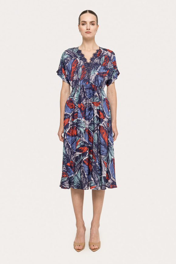 Lace-detail viscose midi dress