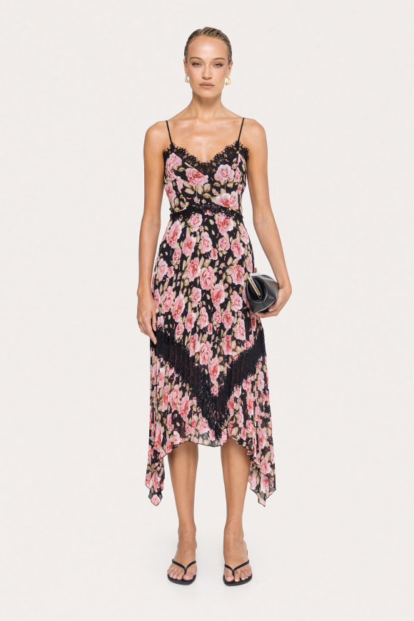 Pleated floral midi dress