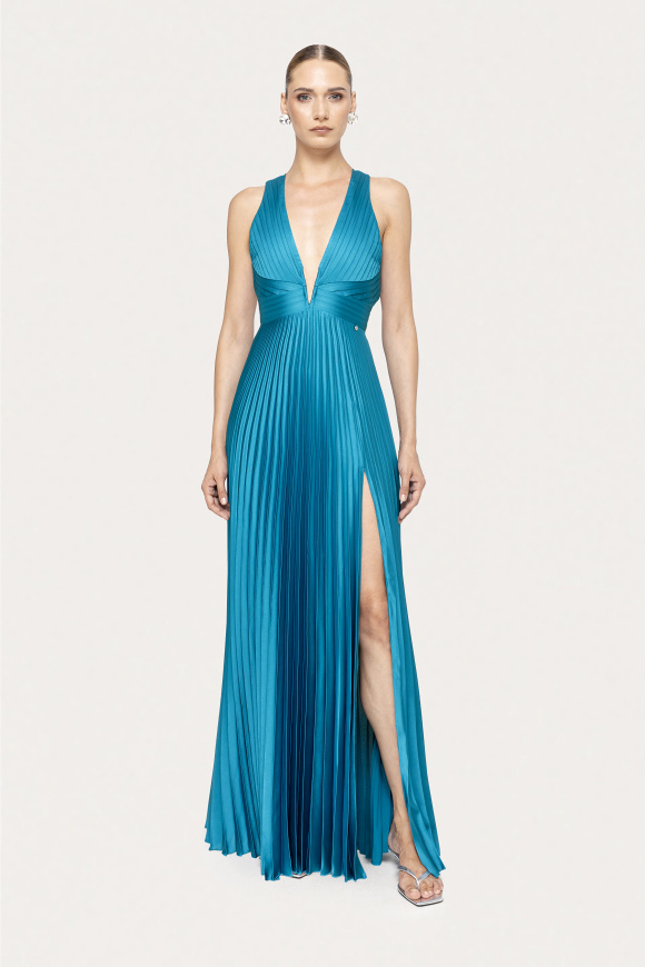 Pleated satin maxi dress