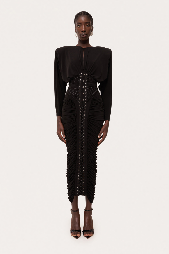 Lace-up ruched dress