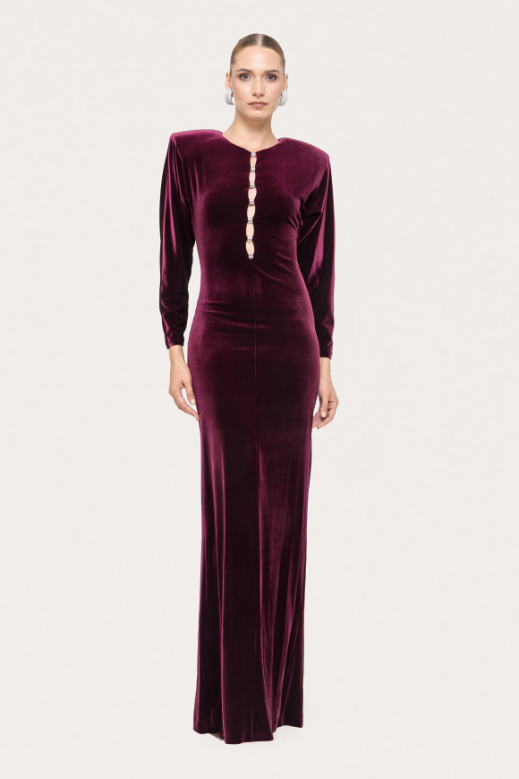 Crystal detail velvet maxi dress