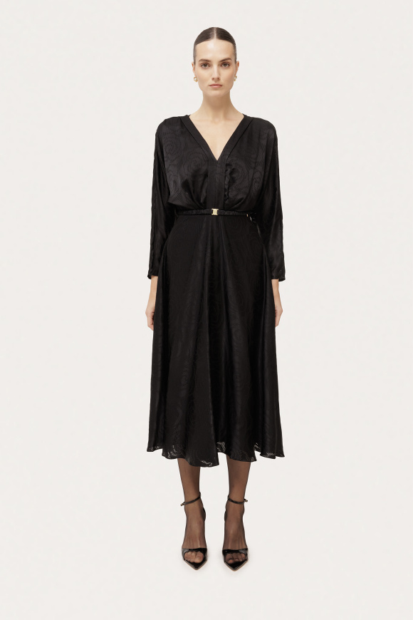 Satin viscose v-neck midi dress