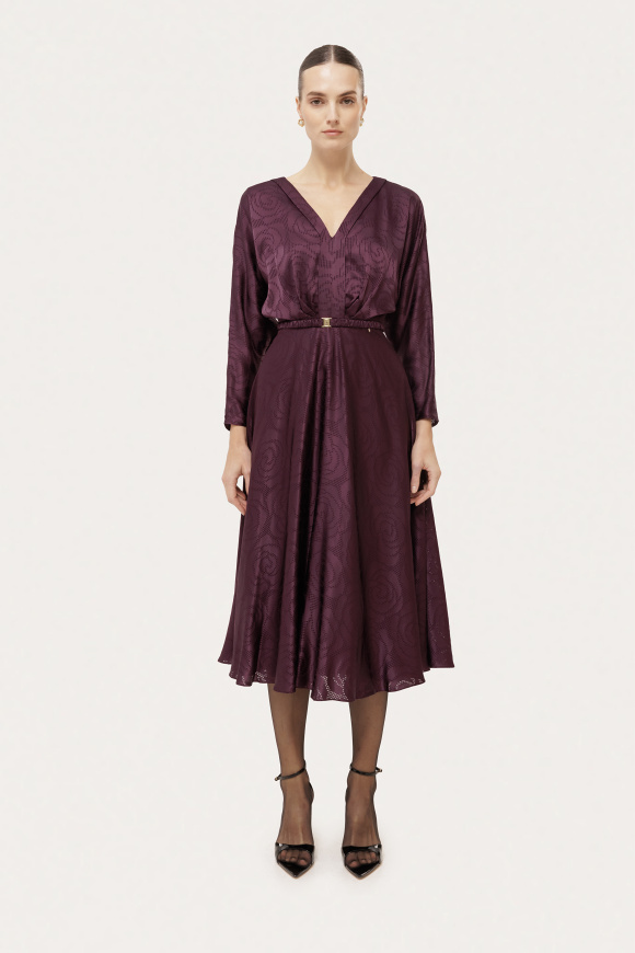Satin viscose v-neck midi dress