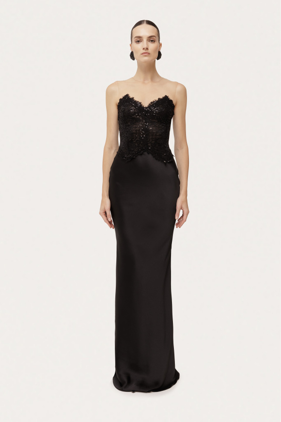 Embellished satin maxi dress