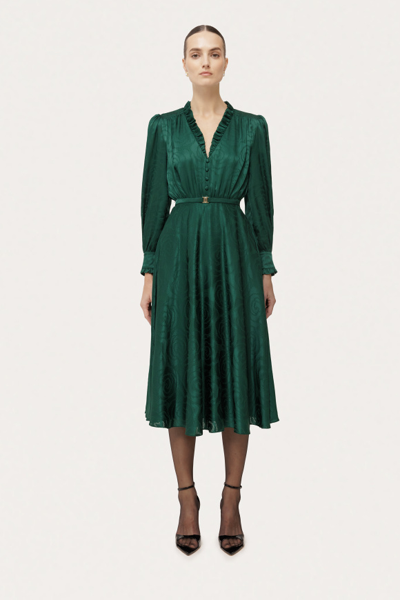 Satin viscose v-neck midi dress