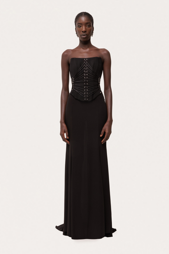 Voile high-waist train maxi skirt