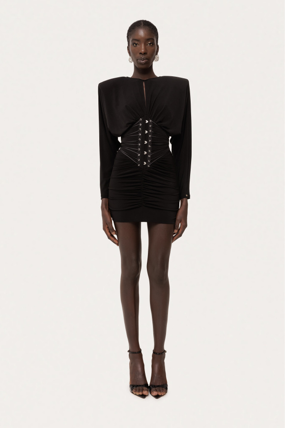 Sculpted shoulder fitted mini dress