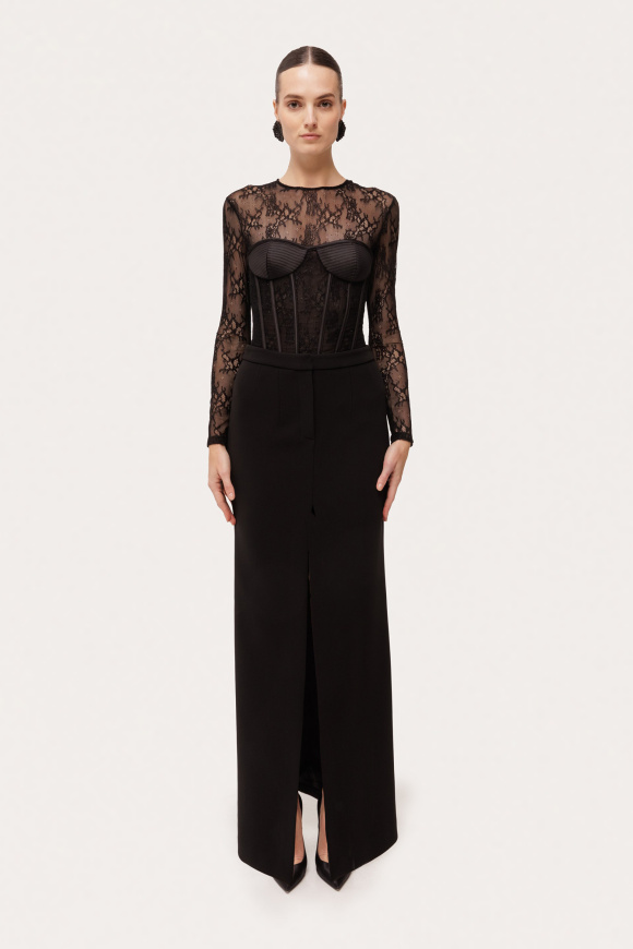 Front slit high-waist maxi skirt