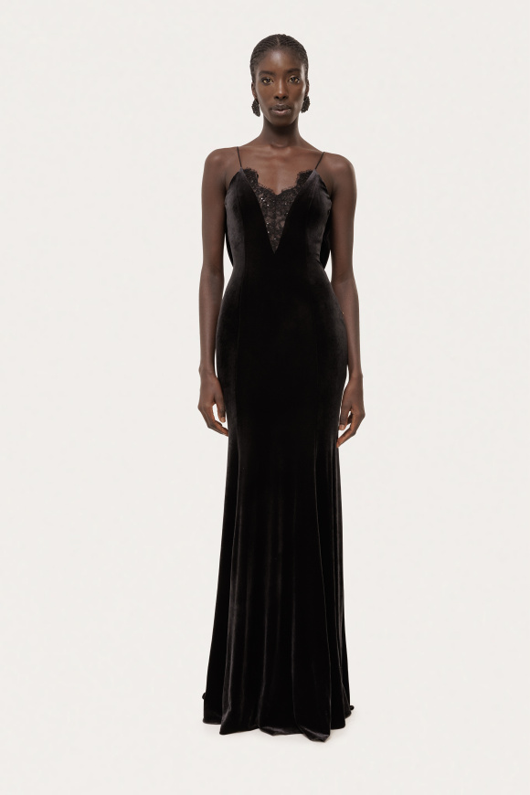 Lace insert velvet maxi dress