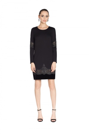 Embroidered midi dress with velvet detail