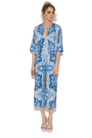 Elegant bolero with blue geometric print