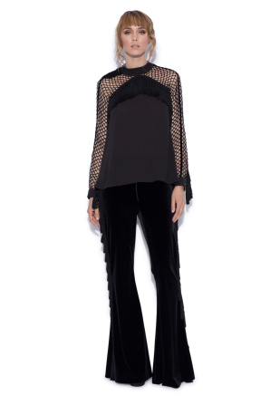 Flared trousers with side fringes