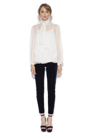 Silk top with sheer sleeves