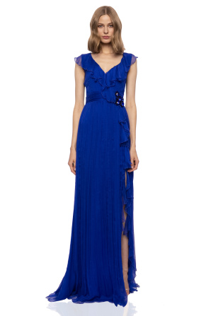 Silk high slit dress with waist detail