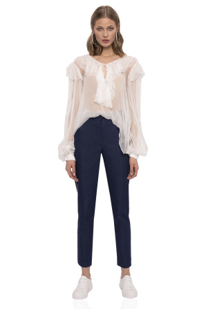 Silk top with delicate ruffles