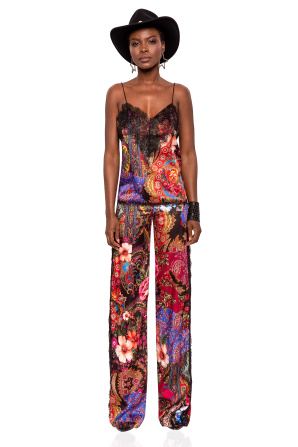 Lace side stripe satin pants