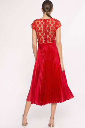 3D floral lace pleated dress