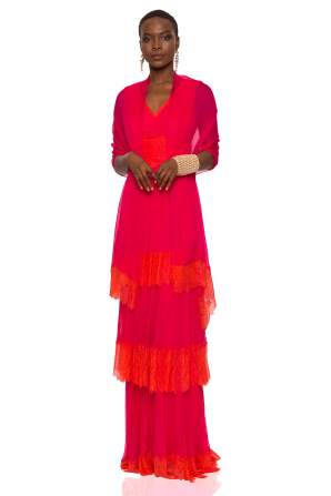 Silk and lace dress with ruffles